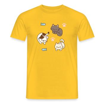 Adorable Cat and Fish Play Scene - Men's T-Shirt - yellow - Front - AI Model Male 178 dark (178cm)