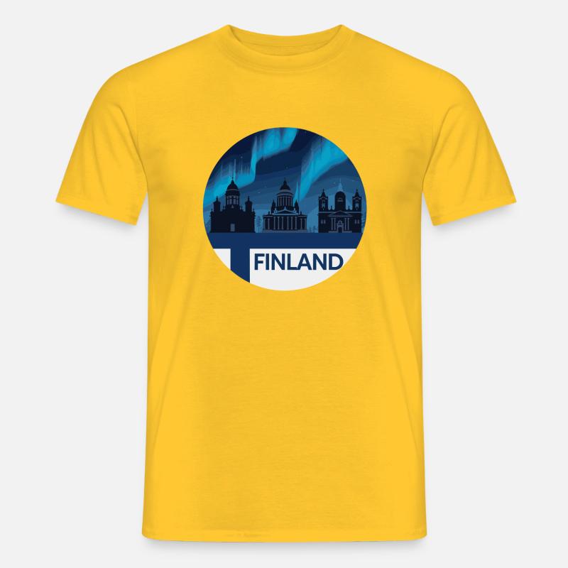 Finnland Aurora Skyline - Männer T-Shirt - Gelb