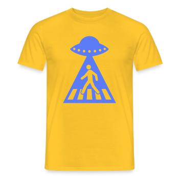 Funny UFO Stick Figure Alien Encounter - Men's T-Shirt - yellow - Front - AI Model Male 178 dark (178cm)