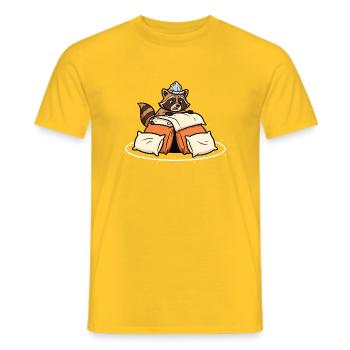 Anxious Raccoon in Bed Graphic - Men's T-Shirt - yellow - Front - AI Model Male 178 dark (178cm)