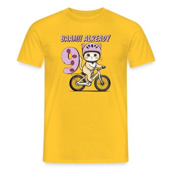 CAT BIKE BAAM!! ALREADY NINE - Men's T-Shirt - yellow - Front - AI Model Male 178 dark (178cm)