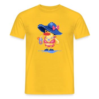 Pixel art Duck on the Beach in a swimsuit  - Men's T-Shirt - yellow - Front - AI Model Male 178 dark (178cm)