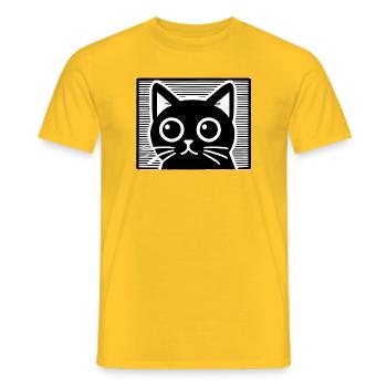 Bold Black Cat Line Art Design - Men's T-Shirt - yellow - Front - AI Model Male 178 dark (178cm)