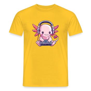 Creative Axolotl.Gamer with Headphones - Men's T-Shirt - yellow - Front - AI Model Male 178 dark (178cm)