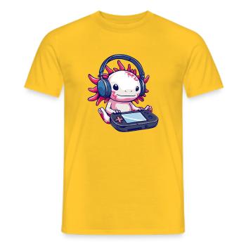 Axolotl mit Kopfhörern und Gaming-Controller - Männer T-Shirt - Gelb - Vorne - AI Model Male 178 dark (178cm)