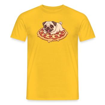 Süß Mops mit Pizza Cartoon Pizzaliebhaber Italien - Männer T-Shirt - Gelb - Vorne - AI Model Male 178 dark (178cm)