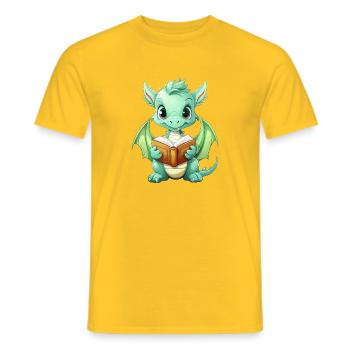 Doodle dragon with book - Men's T-Shirt - yellow - Front - AI Model Male 178 dark (178cm)