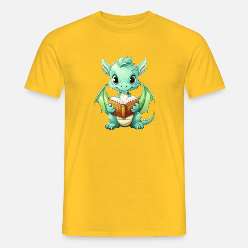 Kritzelnder Drache mit Buch - Männer T-Shirt - Gelb