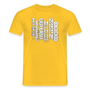 Futuristic Techno Typography Design - Men's T-Shirt - yellow - Front - AI Model Male 178 dark (178cm)