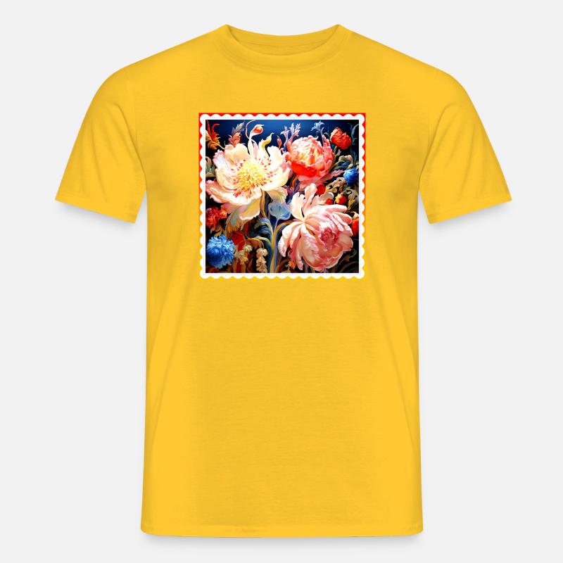 Lebendig Blumenkomposition auf dunklem Hintergrund - Männer T-Shirt - Gelb