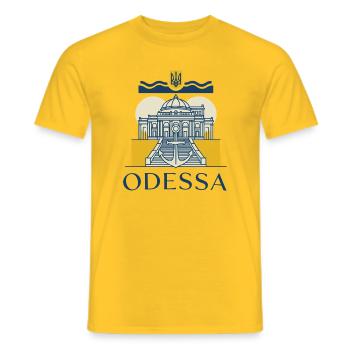 Odessa Maritime Cityscape Illustration - Men's T-Shirt - yellow - Front - AI Model Male 178 dark (178cm)