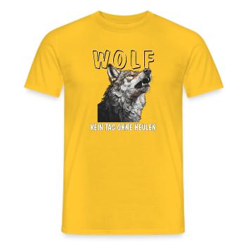 WOLF NOT A DAY WITHOUT HOWLING - Men's T-Shirt - yellow - Front - AI Model Male 178 dark (178cm)