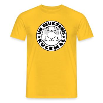 Eins, zwei, drei, kuckmal! - Männer T-Shirt - Gelb - Vorne - AI Model Male 178 dark (178cm)