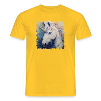Farbenfrohes Einhorn Kunstwerk - Männer T-Shirt - Gelb - Vorne - AI Model Male 178 dark (178cm)