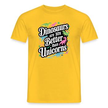 Dinosaurs Outshine Unicorns Brightly - Men's T-Shirt - yellow - Front - AI Model Male 178 dark (178cm)