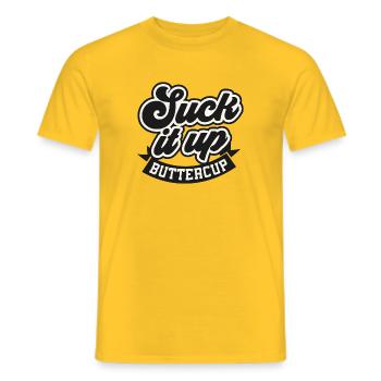 Humorvolle Textgestaltung mit Butterblume - Männer T-Shirt - Gelb - Vorne - AI Model Male 178 dark (178cm)