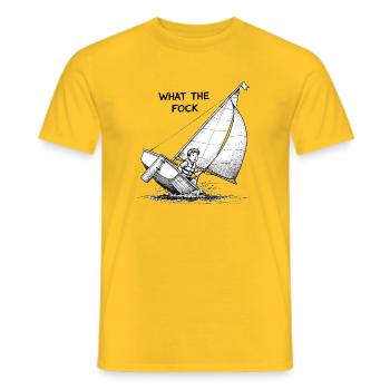 What the Fock – Segelboot Cartoon - Männer T-Shirt - Gelb - Vorne - AI Model Male 178 dark (178cm)