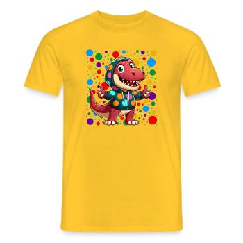 Cooler Dino Cartoon – Bunter Polka Dot Hoodie Des - Männer T-Shirt - Gelb - Vorne - AI Model Male 178 dark (178cm)