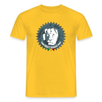 Rootsreggae Badge Logo avec Lion - T-shirt homme - jaune - Devant - AI Model Male 178 dark (178cm)