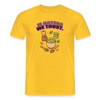 In Matcha We Trust Design Drinking Coffee Viral - Men's T-Shirt - yellow - Front - AI Model Male 178 dark (178cm)