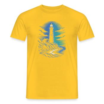 Lighthouse on the rocky coastal path - Men's T-Shirt - yellow - Front - AI Model Male 178 dark (178cm)
