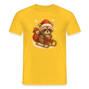 Christmas raccoon on sleigh - Men's T-Shirt - yellow - Front - AI Model Male 178 dark (178cm)