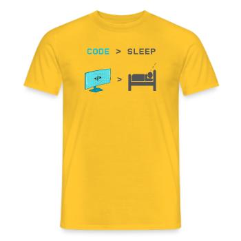 Code vs Veille : codeur en mode veille - T-shirt homme - jaune - Devant - AI Model Male 178 dark (178cm)