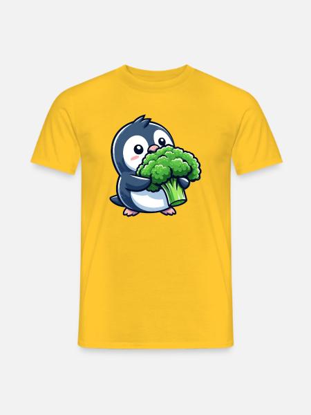 Lustiger Pinguin mit Brokkoli Gemüse Vegan Comic - Männer T-Shirt - Gelb