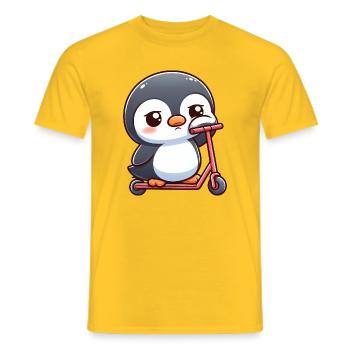 Süßer Cartoon Pinguin Roller Scooter Langeweile - Männer T-Shirt - Gelb - Vorne - AI Model Male 178 dark (178cm)