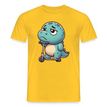 Cute Dino Trex Scooter Cartoon Boredom - Men's T-Shirt - yellow - Front - AI Model Male 178 dark (178cm)