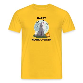 Happy Howl-o-ween – Wolf Halloween Wortspiel - Männer T-Shirt - Gelb - Vorne - AI Model Male 178 dark (178cm)