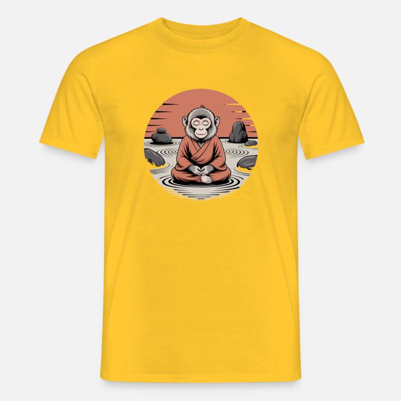  Meditierender Affe Zen Mönch Im Steingarten - Männer T-Shirt - Gelb