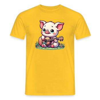 Cochon mignon avec guitare musique ami - T-shirt homme - jaune - Devant - AI Model Male 178 dark (178cm)