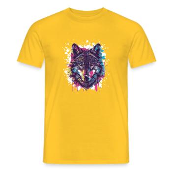 Wolf Animal Splash of Color - Men's T-Shirt - yellow - Front - AI Model Male 178 dark (178cm)