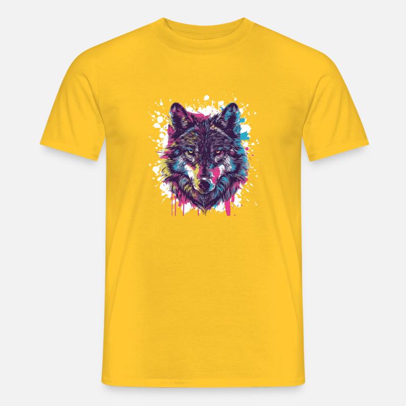 Wolf Tier Farbklecks - Männer T-Shirt - Gelb