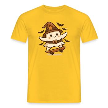 Skater Ghost with Witch Hat – Retro Halloween Shirt - Men's T-Shirt - yellow - Front - AI Model Male 178 dark (178cm)