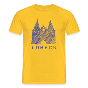 Lübeck Holsten Gate – Artistic Sketch Style - Men's T-Shirt - yellow - Front - AI Model Male 178 dark (178cm)