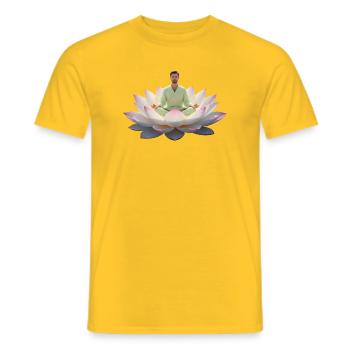 Man meditating on open lotus flower - Men's T-Shirt - yellow - Front - AI Model Male 178 dark (178cm)
