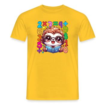 Number Day Mathy Sloth Reading Numbers - Men's T-Shirt - yellow - Front - AI Model Male 178 dark (178cm)