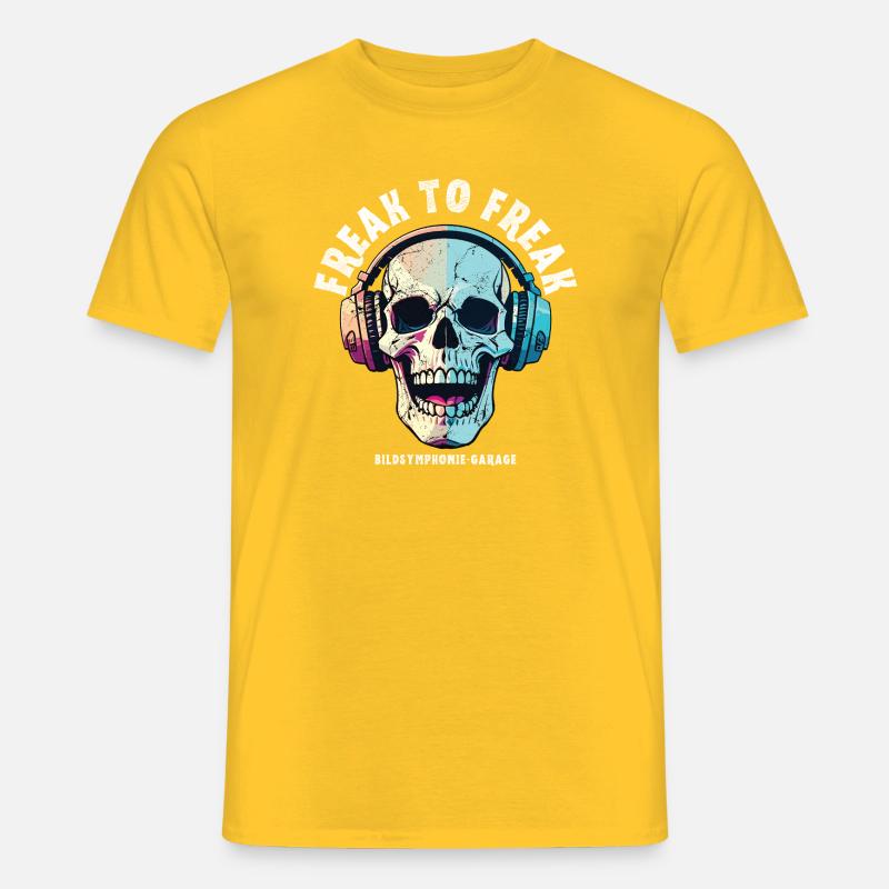 Skull mit Neon Kopfhörer-Design - Männer T-Shirt - Gelb