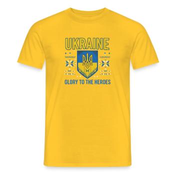Ukraine Crest Glory Tee - Men's T-Shirt - yellow - Front - AI Model Male 178 dark (178cm)