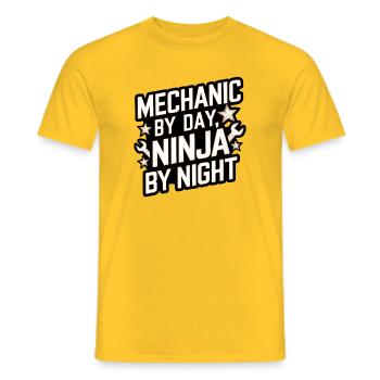 Mechanic by Day Ninja by Night - Men's T-Shirt - yellow - Front - AI Model Male 178 dark (178cm)