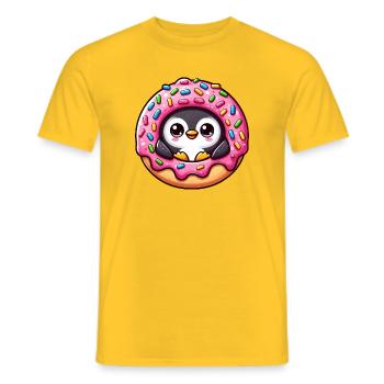 Cute Penguin Donut Dessert Whimsical Funny - Men's T-Shirt - yellow - Front - AI Model Male 178 dark (178cm)
