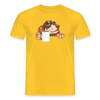 Dreaming dachshund peeking out with a cup - Men's T-Shirt - yellow - Front - AI Model Male 178 dark (178cm)