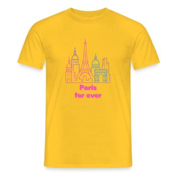 Neon Skyline Paris Silhouette City Stadt  - Männer T-Shirt - Gelb - Vorne - AI Model Male 178 dark (178cm)