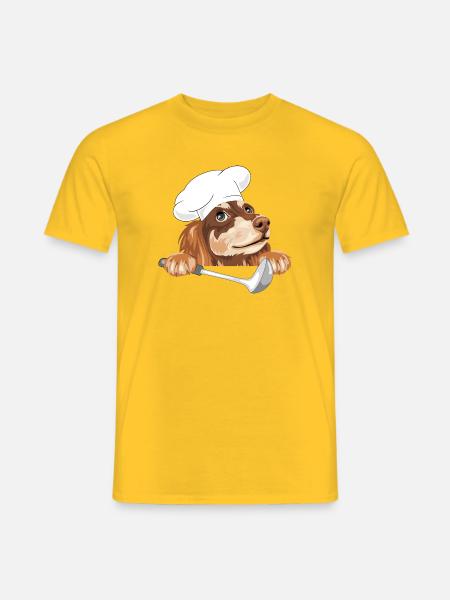 Dreaming dachshund cook with a ladle - Men's T-Shirt - yellow
