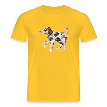 Funny dog with spotted fur and crown - Men's T-Shirt - yellow - Front - AI Model Male 178 dark (178cm)