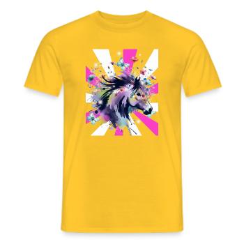 Retro Pferd Pferde Mädchen 60er Blumen - Männer T-Shirt - Gelb - Vorne - AI Model Male 178 dark (178cm)