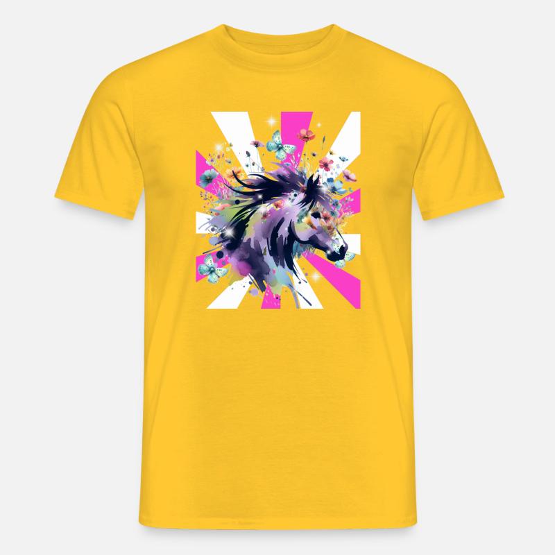 Retro Pferd Pferde Mädchen 60er Blumen - Männer T-Shirt - Gelb
