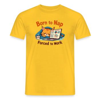 Né pour faire la sieste, forcé de travailler - T-shirt homme - jaune - Devant - AI Model Male 178 dark (178cm)
